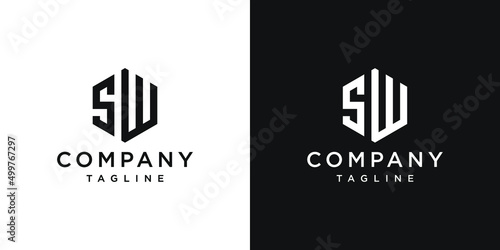 Creative Letter SW Monogram Hexagon Logo Design Icon Template White and Black Background