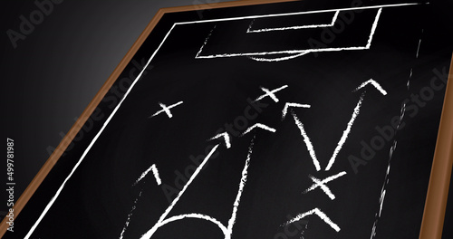 Image of drawing of game plan over black background