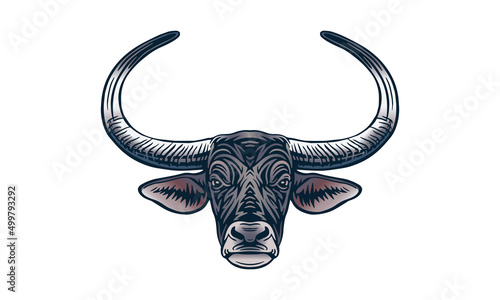 Wild water buffalo on light background, vector, illustration logo, sign, emblem.