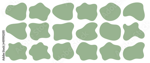 Green organic blob shape irregular form abstract vector illustration. Simple amoeba shape, asymmetric spot, irregular form. Eco color amorphous element set. Clipart of bubble blotch, deform drip