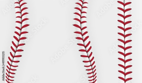 Baseball lace pattern, baseball ball stitch pattern. Vector 3d red wavy and straight laces or thread on white leather background. Realistic softball texture, professional sports background