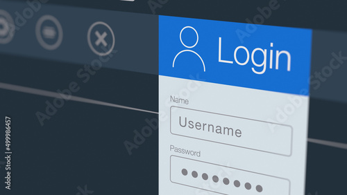 login account, close-up of a computer screen, enter username and password for login (3d render)