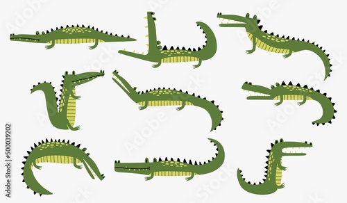 Set of cute cartoon crocodiles. 