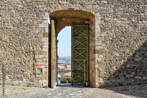 Entrance door of the castle of Melfi, a city in the Basilicata region in Italy.