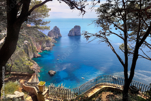 Capri view of famous Faraglioni stacks, Italy