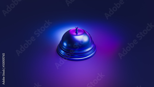 3D rendering, illustration of a hotel concierge bell on a blue background