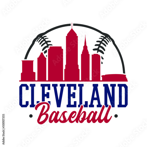 Cleveland, OH, USA Baseball Skyline City Silhouette Vector. Softball Design Style Icon Symbols. Sport America Ball.