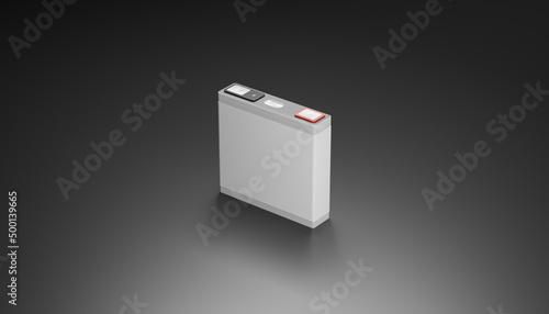 Lithium ion battery cell, prismatic pack Li-Ion batteries supply manufacturing for electric vehicle (EV) concept, industrial energy storage car technology 3D rendering illustration
