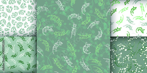 Lily of the Valley Seamless Texture. Bud of Convallaria Majalis. Fresh Blossom Fabric. Lily of the Valley. Spring Leaves Invitation. Botanical Textile Print. Summer Lily of the Valley.