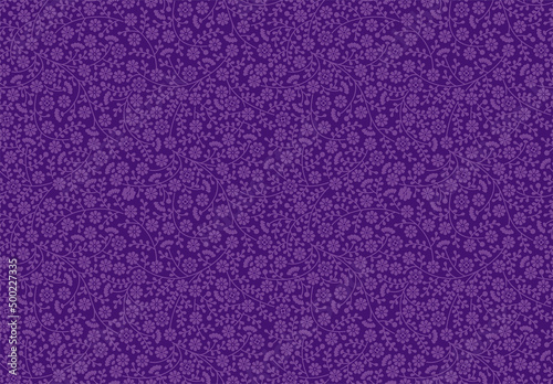 Seamless vector damask purple violet texture. Blossom floral pattern, flower leaves branches lavender color background. Wrapping paper design, web page fill, backdrop