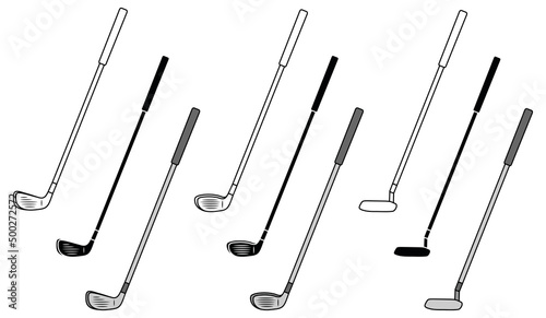 Golf Clubs Clipart Set - Driver, Iron and Putter