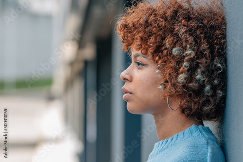 street profile portrait of young african american girl