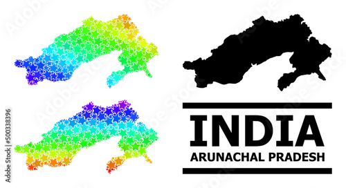 Spectrum gradiented star mosaic map of Arunachal Pradesh State. Vector colorful map of Arunachal Pradesh State with spectrum gradients.