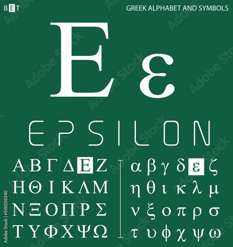 Greek alphabet and symbols, epsilon letter with pronunciation