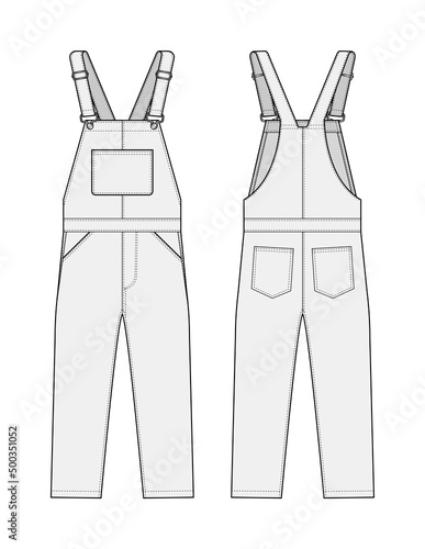 Denim overall jumpsuit vector template illustration