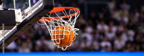 basketball game ball in hoop