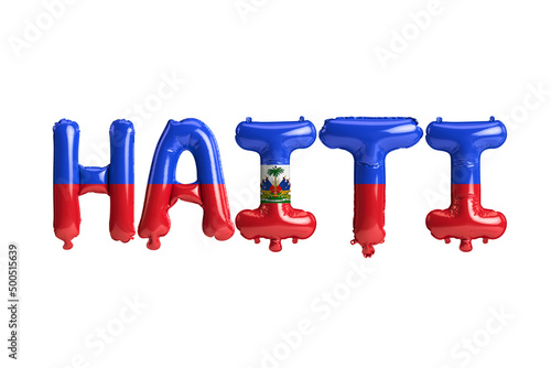 3d illustration of Haiti-letter balloons with flags color isolated on white