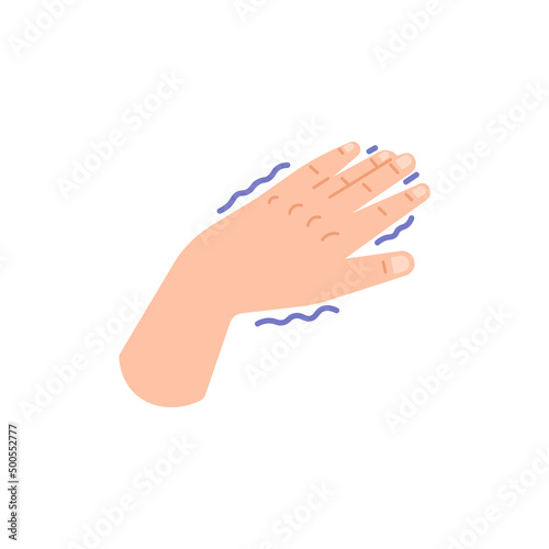 hand tingling, shaking, tremor illustration. illness, incident, problem. flat cartoon. element design