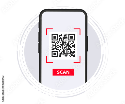 QR Code. Scanning qr code, barcode with smartphone. Contactless payment. Can use for, landing page, template, ui, web, mobile app, banner, flyer. Scan me. Qr Verification Concept. Vector illustration