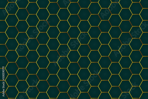 Royal green wallpaper with golden color boundary around the shapes. Dark glamorous background design. Good for wallpapers