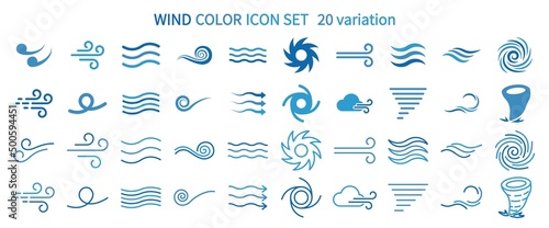 Icon set related to wind and waves
