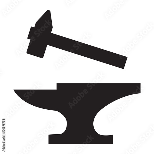 blacksmith icon on white background. anvil and hammer sign. anvil with hammer symbol. flat style.