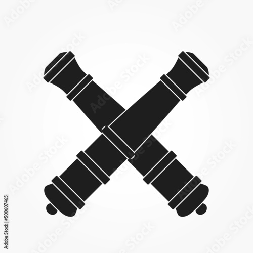 two crossed cannon barrels icon. artillery system symbol. vector image for military web design