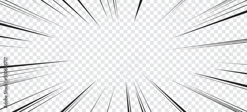 Manga transparent comic explosion, motion or movement effect, vector background. Manga anime cartoon radial speed lines and abstract pattern for comic book burst, flash ray or explode bang action