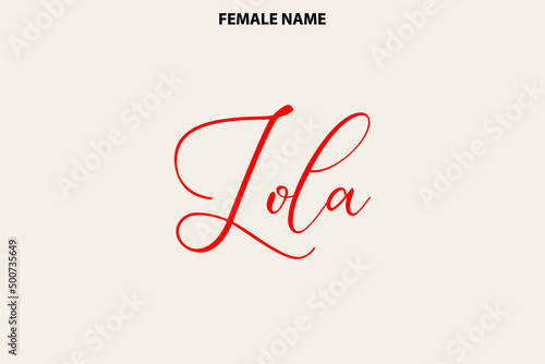 Cursive Text Lettering Girl Name Lola on Light Yellow Background