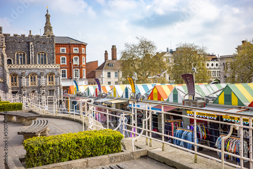 A view over the outdoor market in the city centre. This traditional market is a previous winner of the Outdoor Market Of The Year