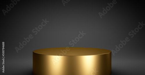 Abstract geometric golden podium on dark background - 3d illustration