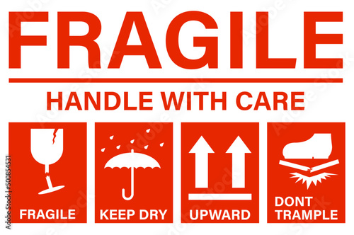 Fragile handle with care sticker and poster for delivery service