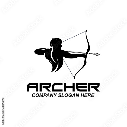 archer fighter logo design, arrow direction target, royal protector vector illustration