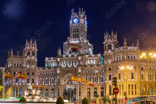 MADRID, SPAIN - April 22: Plaza de la Cibeles by night on April 22 2013 in Madrid, Spain.