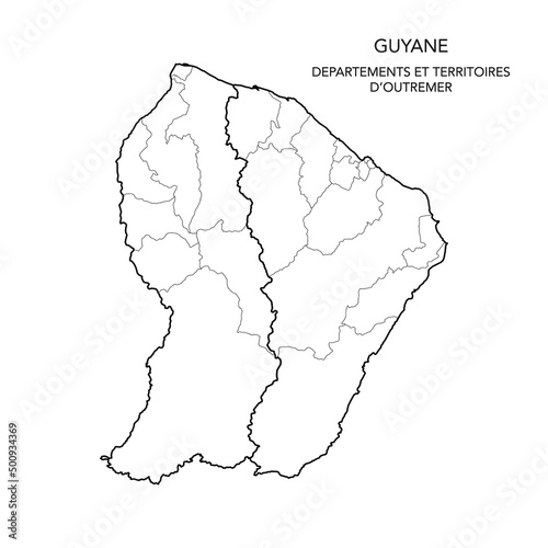 Vector Map of the Geopolitical Subdivisions of the French Department of Guyane (French Guiana) with Arrondissements and Municipalities as of 2022 - Outremer - France