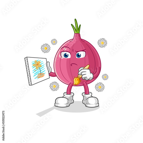 red onion traditional painter cartoon character vector