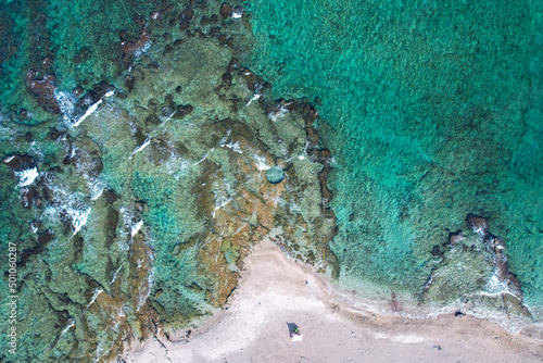 A natural pool is hewn in a natural rock near the shoreline of Haifa, Israel.