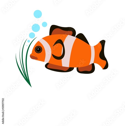 Clown fish icon in flat style isolated on white background