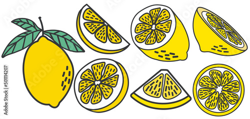 Set of Fresh lemon with leaf vector