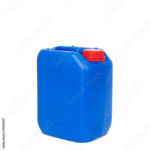 blue plastic jerrycan on a white background