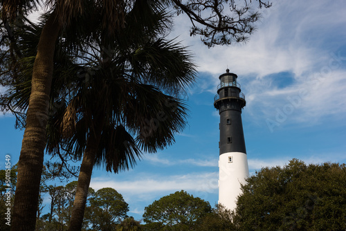  beautiful cloudy blue skies at the Hunting Island Lighthouse in South Carolina