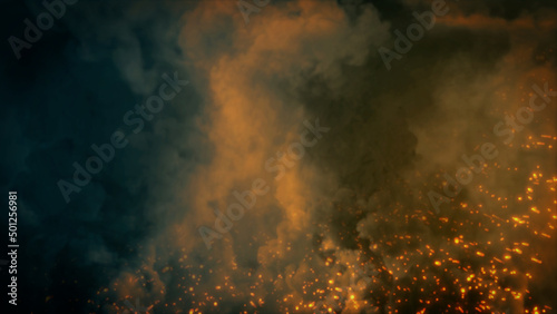 Dark war or battle actions bg with smoke sparks and fire - abstract 3D rendering
