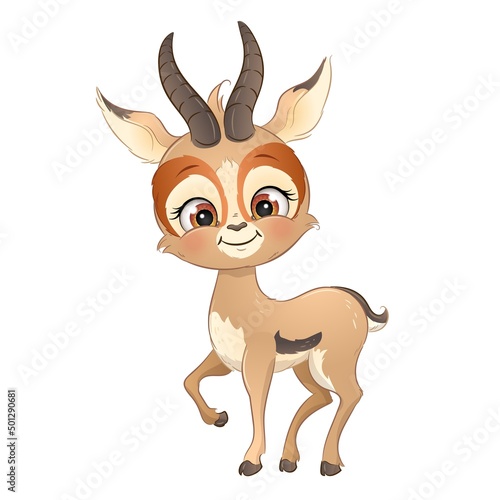 Cute vector antelope isolated on white background. Cartoon safari animal.