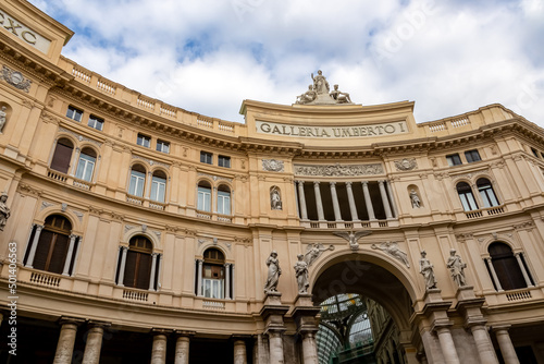 Entrance of public shopping mall built in 1887 named after King Umberto, Galleria Umberto I is part of the Unesco World Heritage Old Town. Galleria Principe Di Napoli, Naples, Campania, Italy, Europe