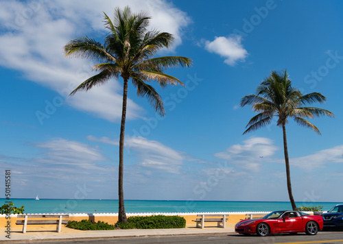 Palm Beach, Florida USA - March 21, 2021: Chevrolet Corvette luxury car. copy space.