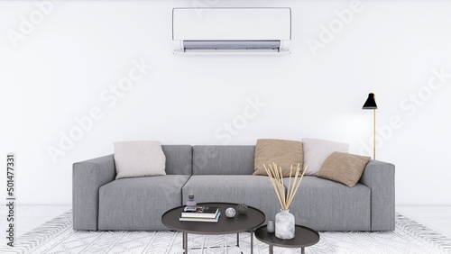 Klimatyzator ścienny typu split w pomieszczeniu dziennym 