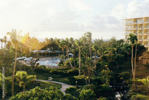 Closeup of a resort hotel in Saipan