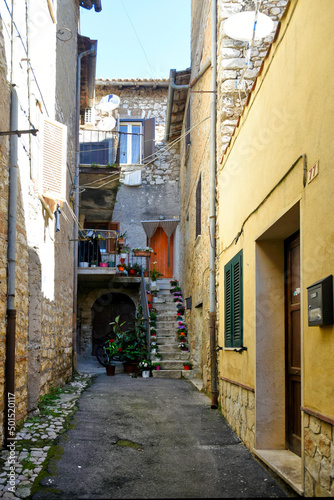 Alley between the old houses of Sezze, a medieval town in the Lazio region