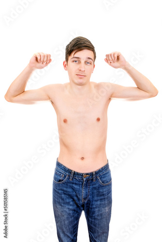 Skinny Young Man Muscle Flexing