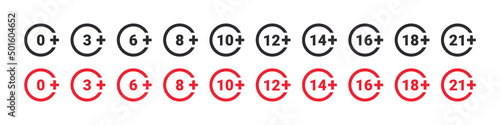 Age restriction signs. Mark age limit. Recommended age limit. Vector icons